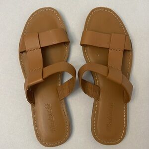 MADEWELL THE BOARDWALK T-STRAP LEATHER SANDALS TAN 7.5